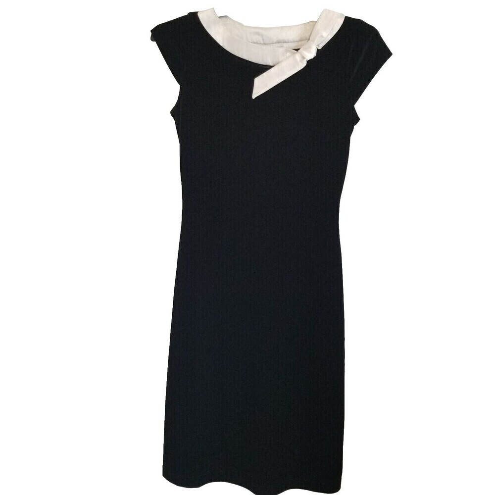 Componix‎ Dress Womens Small Black Velour White Collar Capsleeve Vintage